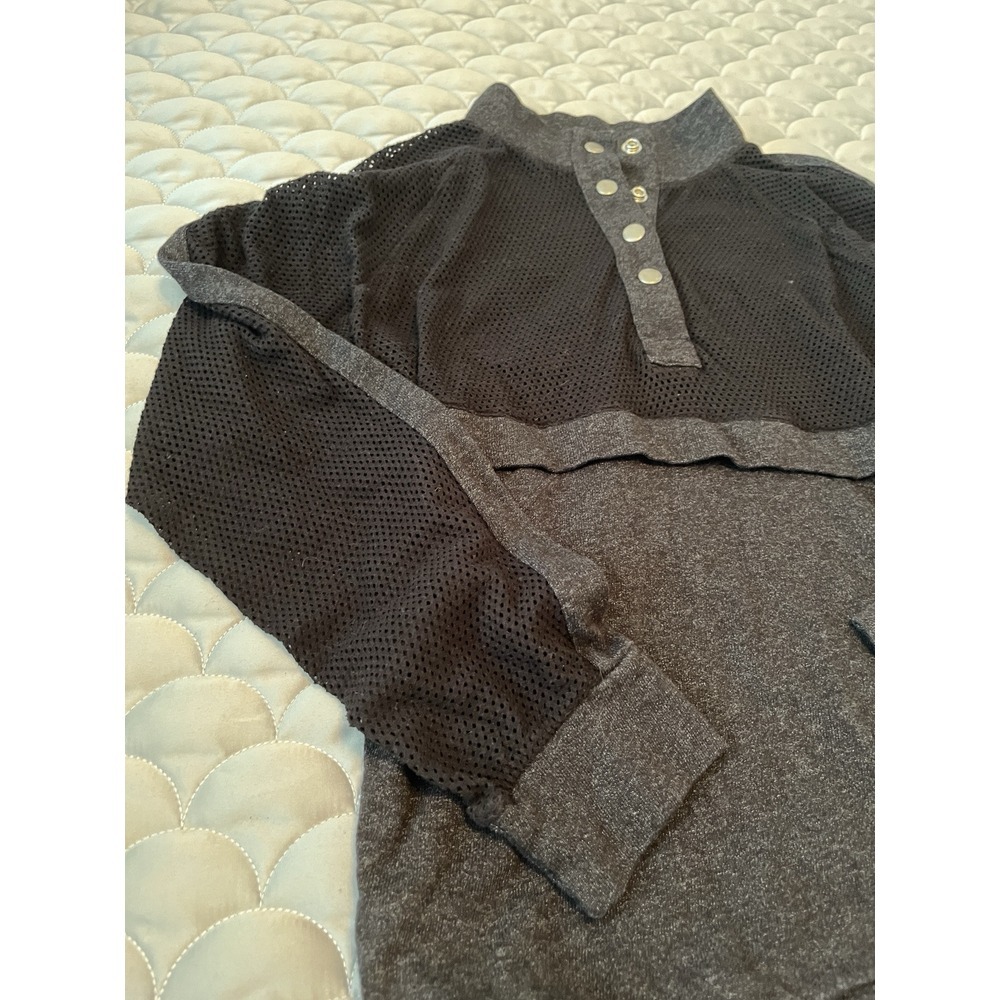 Monrow Mesh Mix Black Track Snap Button Pullover Long Sleeve Top M - Picture 2 of 10